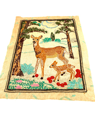 Vintage Deer and Doe Needlepoint Textile – Todd Oldham Studio Collection – 22 x 17 Inches