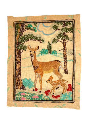 Vintage Deer and Doe Needlepoint Textile – Todd Oldham Studio Collection – 22 x 17 Inches