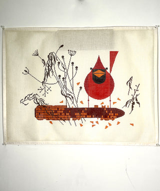 Charley Harper “Cardinal on the Corn” Hand-Painted Needlepoint Canvas — Todd Oldham Studio Collection