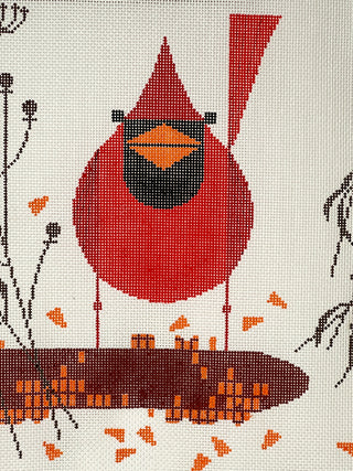 Charley Harper “Cardinal on the Corn” Hand-Painted Needlepoint Canvas — Todd Oldham Studio Collection