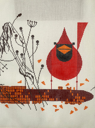 Charley Harper “Cardinal on the Corn” Hand-Painted Needlepoint Canvas — Todd Oldham Studio Collection