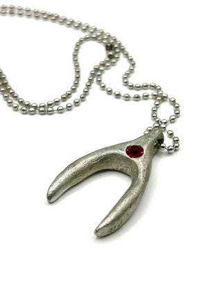 1994 Todd Oldham Signed & Dated Silver-Plated Wishbone Charm Necklace