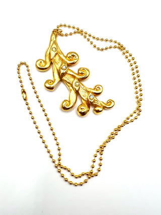 Fall 1994 Signed 24kt Gold-Plated Stylized Fern Charm Necklace