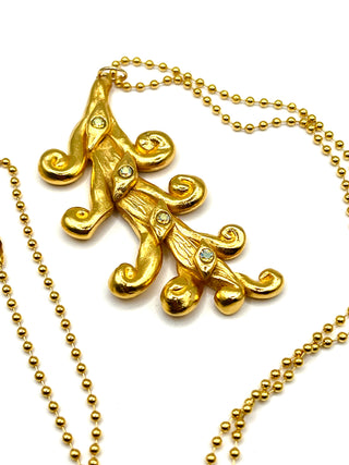 Fall 1994 Signed 24kt Gold-Plated Stylized Fern Charm Necklace