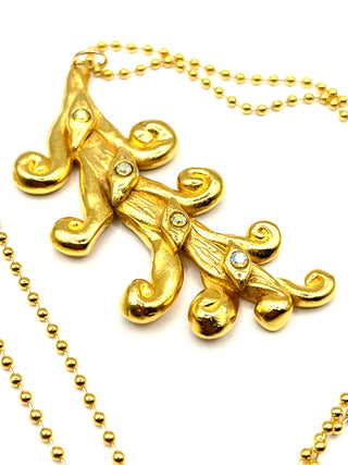 Fall 1994 Signed 24kt Gold-Plated Stylized Fern Charm Necklace