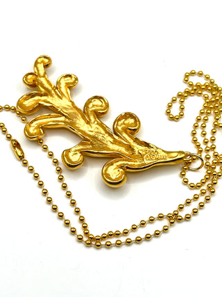 Fall 1994 Signed 24kt Gold-Plated Stylized Fern Charm Necklace