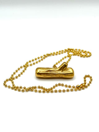 Todd Oldham 1990s Vintage 24kt Gold Wood Grain Log Charm Necklace