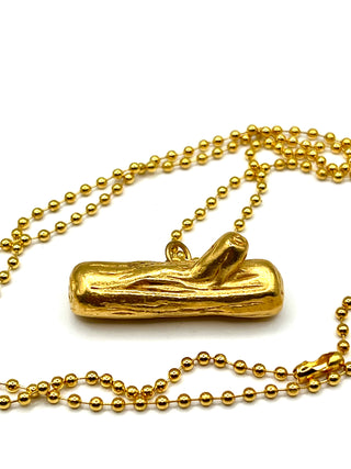 Todd Oldham 1990s Vintage 24kt Gold Wood Grain Log Charm Necklace