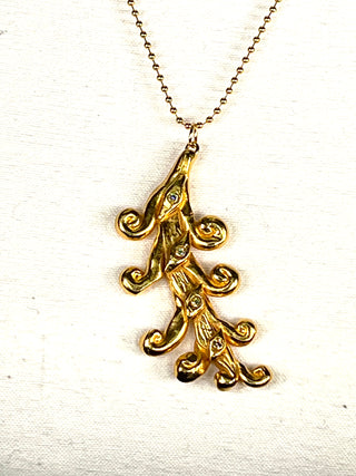 Fall 1994 Signed 24kt Gold-Plated Stylized Fern Charm Necklace