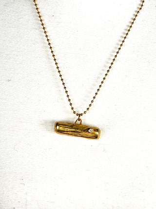 Todd Oldham 1990s Vintage 24kt Gold Wood Grain Log Charm Necklace