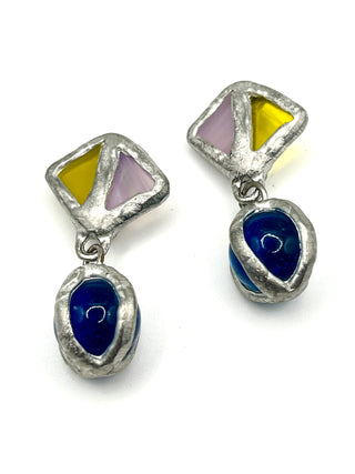 Todd Oldham Vintage Lavender & Lime Stained Glass Drop Button Pair