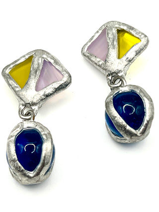 Todd Oldham Vintage Lavender & Lime Stained Glass Drop Button Pair