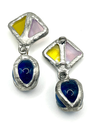 Todd Oldham Vintage Lavender & Lime Stained Glass Drop Button Pair