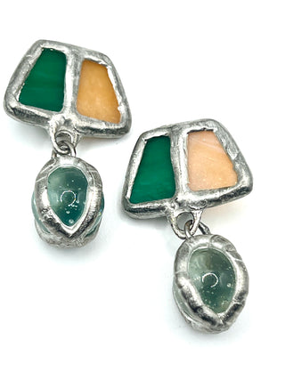 Todd Oldham 1990s Vintage Stained Glass Drop Button Pair