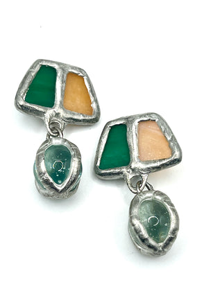 Todd Oldham 1990s Vintage Stained Glass Drop Button Pair