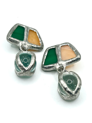 Todd Oldham 1990s Vintage Stained Glass Drop Button Pair