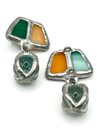 Todd Oldham 1990s Vintage Stained Glass Drop Button Pair