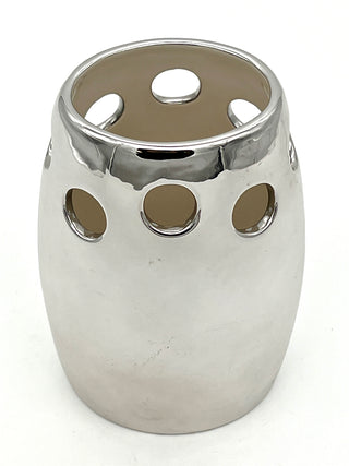 Vintage 1990s Todd Oldham Silver Mirror Ceramic Perforated Floral Vase