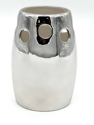 Vintage 1990s Todd Oldham Silver Mirror Ceramic Perforated Floral Vase