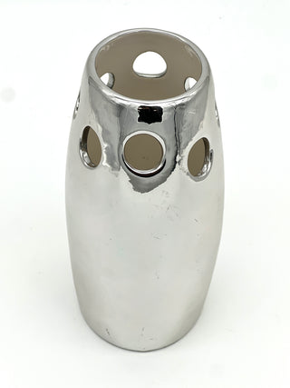 Vintage 1990s Todd Oldham Silver Mirror Ceramic Perforated Floral Vase