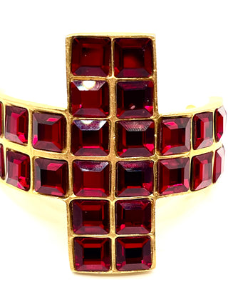 Vintage Todd Oldham Fall 1994 Ruby Swarovski Crystal Gold Ponytail Cuff Barrette