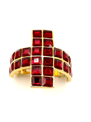 Vintage Todd Oldham Fall 1994 Ruby Swarovski Crystal Gold Ponytail Cuff Barrette