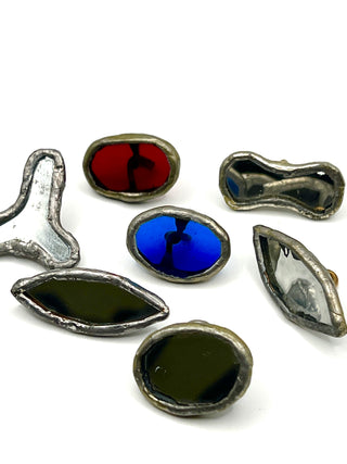 Vintage 1990s Todd Oldham Studio Handmade Glass & Mirror Button Set Of 7