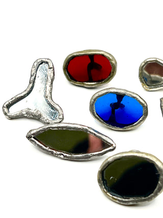 Vintage 1990s Todd Oldham Studio Handmade Glass & Mirror Button Set Of 7