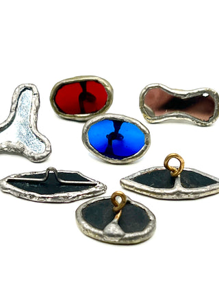 Vintage 1990s Todd Oldham Studio Handmade Glass & Mirror Button Set Of 7