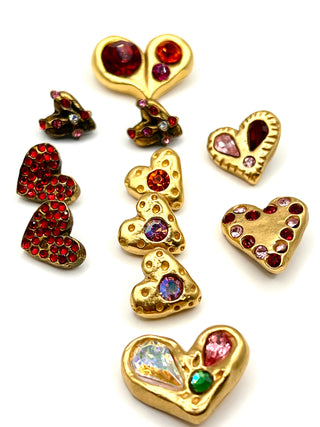 Vintage Todd Oldham 1996 Hearts of Gold Swarovski Crystal Buttons Set of 12
