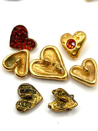 Vintage Todd Oldham 1996 Hearts of Gold Swarovski Crystal Buttons Set of 12