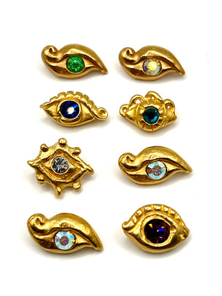 Vintage Todd Oldham Signed & Dated 1993 Button Set of 8 Beautiful Eyes- 24K Gold Plated