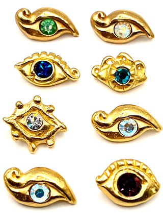 Vintage Todd Oldham Signed & Dated 1993 Button Set of 8 Beautiful Eyes- 24K Gold Plated