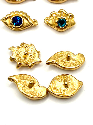 Vintage Todd Oldham Signed & Dated 1993 Button Set of 8 Beautiful Eyes- 24K Gold Plated