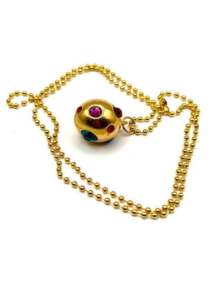 Rare Vintage 2004 Todd Oldham Sparkling Orb Charm Necklace — 24kt Gold Plated with Swarovski Crystals