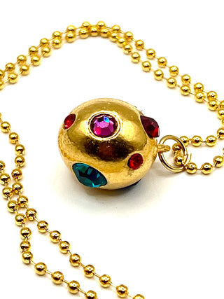 Rare Vintage 2004 Todd Oldham Sparkling Orb Charm Necklace — 24kt Gold Plated with Swarovski Crystals