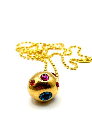 Rare Vintage 2004 Todd Oldham Sparkling Orb Charm Necklace — 24kt Gold Plated with Swarovski Crystals