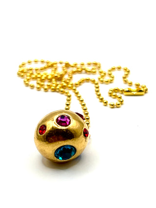 Rare Vintage 2004 Todd Oldham Sparkling Orb Charm Necklace — 24kt Gold Plated with Swarovski Crystals