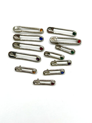 Spring 1994 Punk Rock Safety Pin Buttons with Swarovski Crystals Signed Set of 12