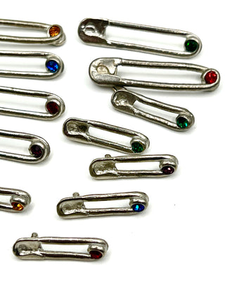Spring 1994 Punk Rock Safety Pin Buttons with Swarovski Crystals Signed Set of 12