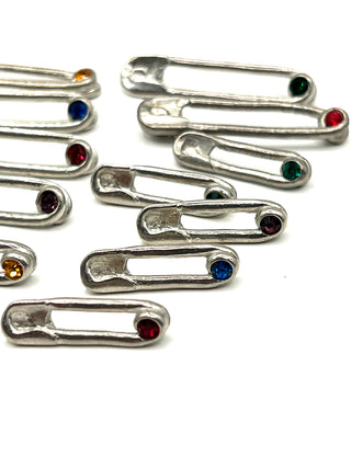 Spring 1994 Punk Rock Safety Pin Buttons with Swarovski Crystals Signed Set of 12