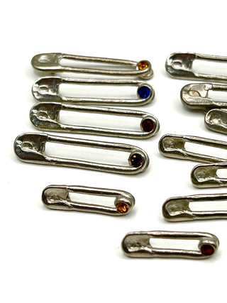 Spring 1994 Punk Rock Safety Pin Buttons with Swarovski Crystals Signed Set of 12