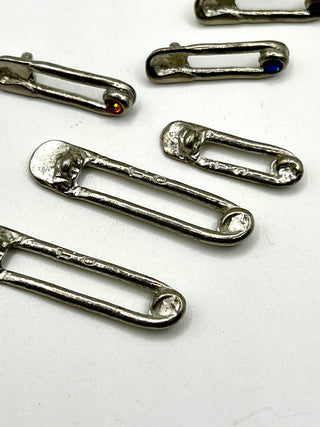 Spring 1994 Punk Rock Safety Pin Buttons with Swarovski Crystals Signed Set of 12