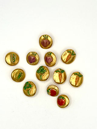 Todd Oldham Vintage 1994 Signed 24kt Gold-Plated Enameled Vegetable Buttons-Set Of 12