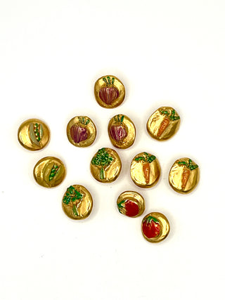 Todd Oldham Vintage 1994 Signed 24kt Gold-Plated Enameled Vegetable Buttons-Set Of 12