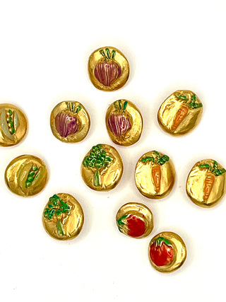 Todd Oldham Vintage 1994 Signed 24kt Gold-Plated Enameled Vegetable Buttons-Set Of 12