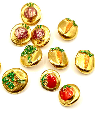 Todd Oldham Vintage 1994 Signed 24kt Gold-Plated Enameled Vegetable Buttons-Set Of 12
