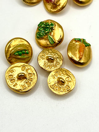 Todd Oldham Vintage 1994 Signed 24kt Gold-Plated Enameled Vegetable Buttons-Set Of 12