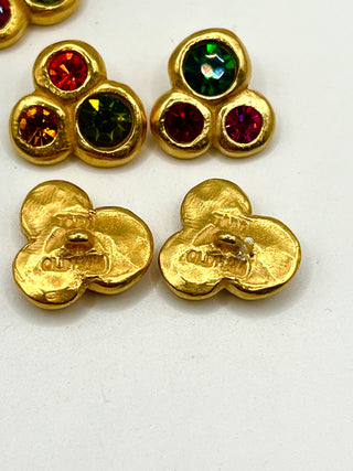Signed Todd Oldham 1994 Handmade 24kt Gold Cast Buttons with Swarovski Crystals-Set of 8