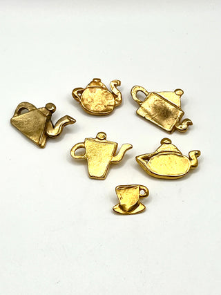 Todd Oldham 1994 Handmade 24kt Gold Teapot & Cup Set – 6 Unique Miniature Pieces